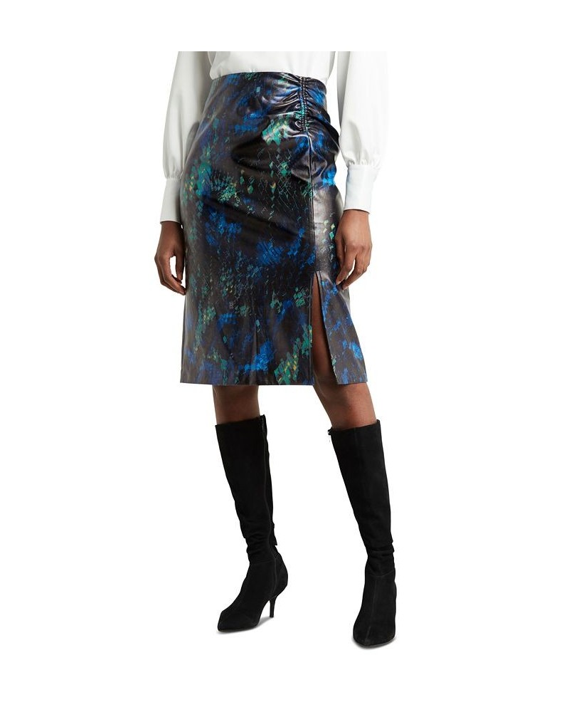 Women's Printed Ruched Side-Slit Skirt Serpent Meridian $33.98 Skirts