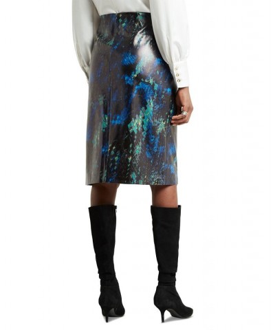 Women's Printed Ruched Side-Slit Skirt Serpent Meridian $33.98 Skirts