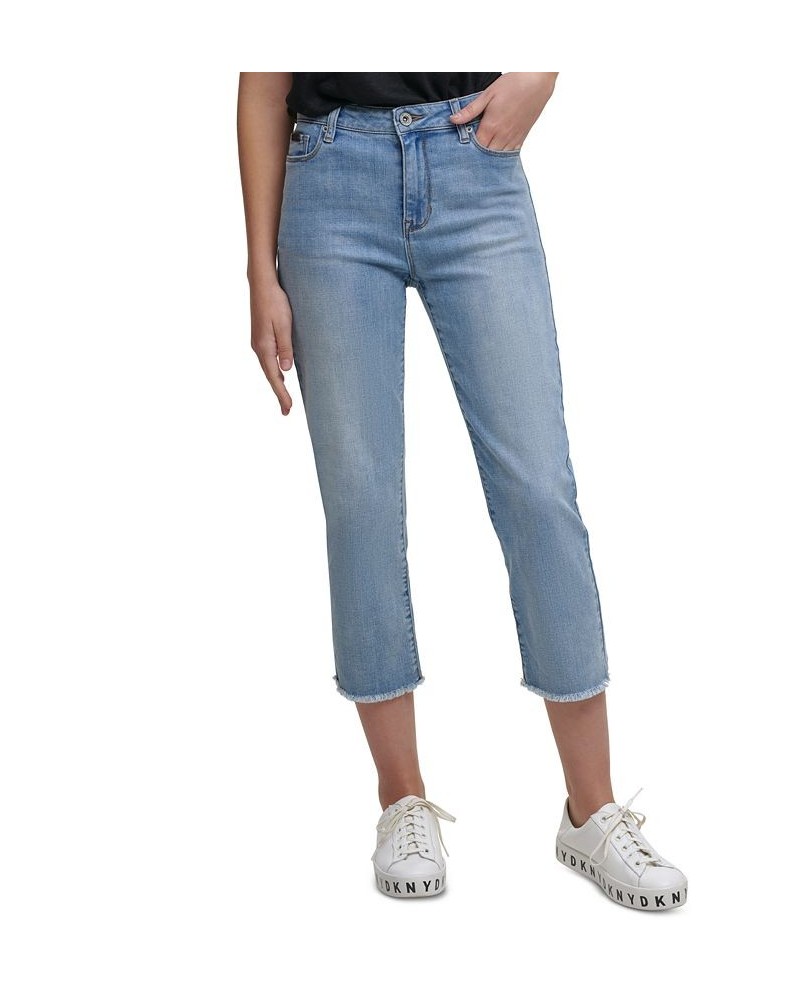 Rivington Slim Straight Cropped Raw-Hem Jeans Faded Blue $27.50 Jeans