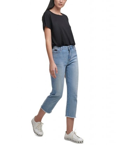 Rivington Slim Straight Cropped Raw-Hem Jeans Faded Blue $27.50 Jeans