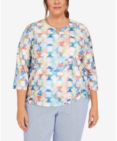 Plus Size Peace of Mind Geometric Texture Grommet Hem Top Multi $37.49 Tops