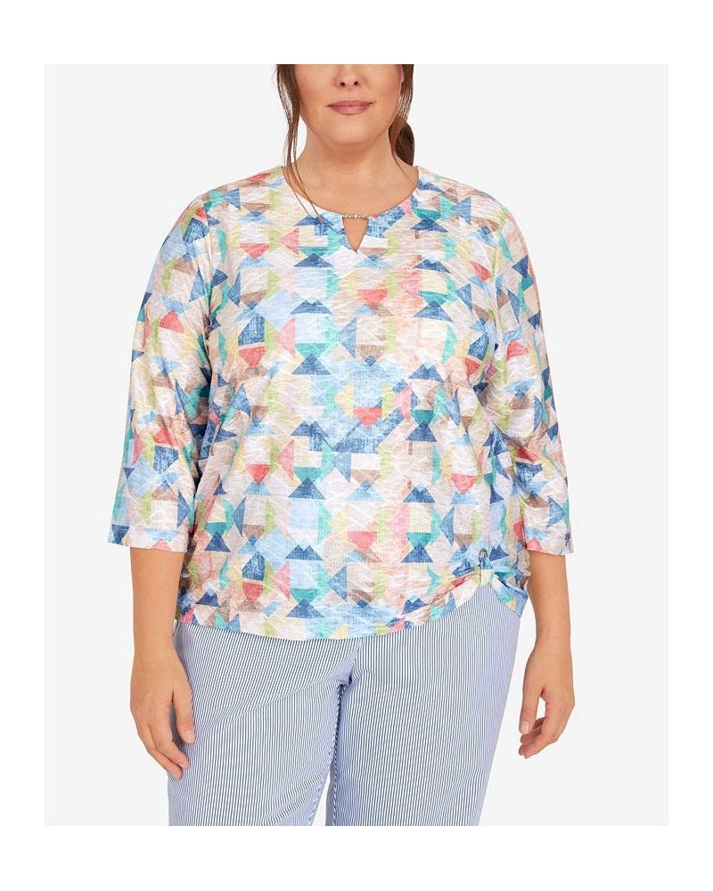 Plus Size Peace of Mind Geometric Texture Grommet Hem Top Multi $37.49 Tops