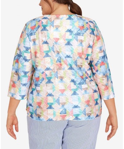 Plus Size Peace of Mind Geometric Texture Grommet Hem Top Multi $37.49 Tops