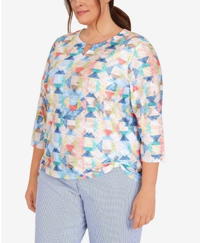 Plus Size Peace of Mind Geometric Texture Grommet Hem Top Multi $37.49 Tops