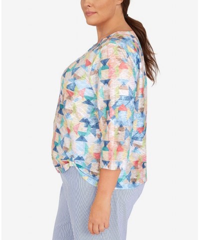 Plus Size Peace of Mind Geometric Texture Grommet Hem Top Multi $37.49 Tops