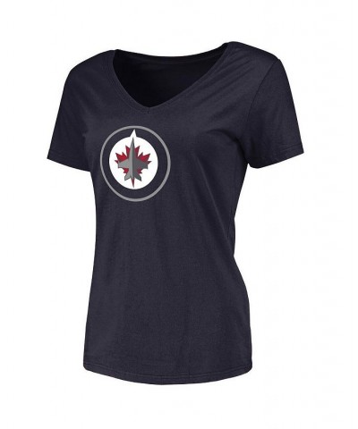 Women's Navy Winnipeg Jets Primary Logo V-Neck T-shirt Navy $17.35 Tops