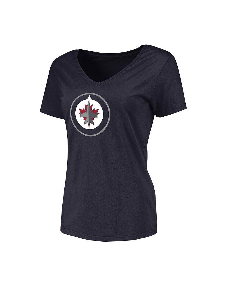 Women's Navy Winnipeg Jets Primary Logo V-Neck T-shirt Navy $17.35 Tops