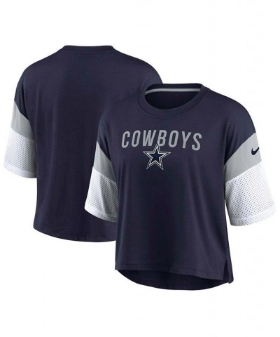 Women's Navy White Dallas Cowboys Nickname Tri-Blend Performance Crop Top Navy, White $23.50 Tops