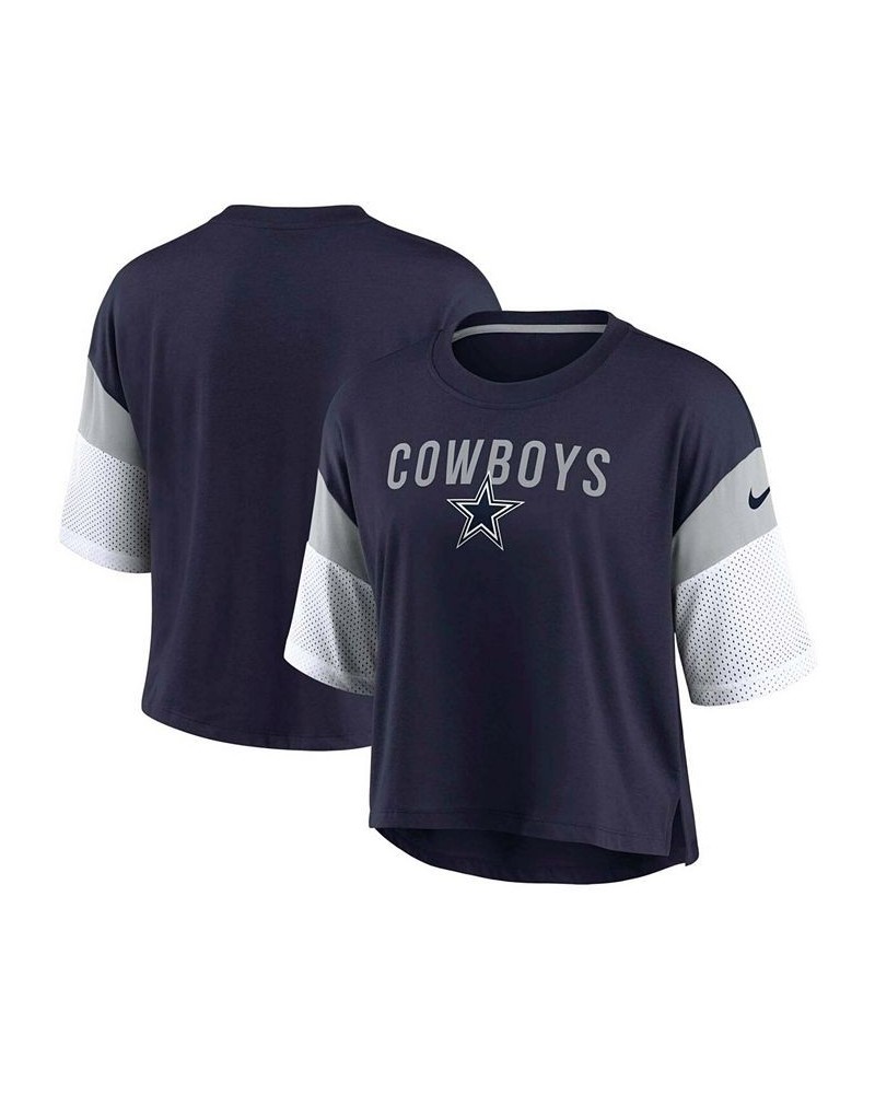 Women's Navy White Dallas Cowboys Nickname Tri-Blend Performance Crop Top Navy, White $23.50 Tops