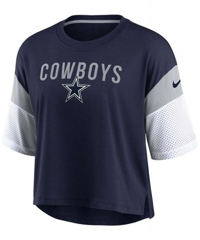 Women's Navy White Dallas Cowboys Nickname Tri-Blend Performance Crop Top Navy, White $23.50 Tops