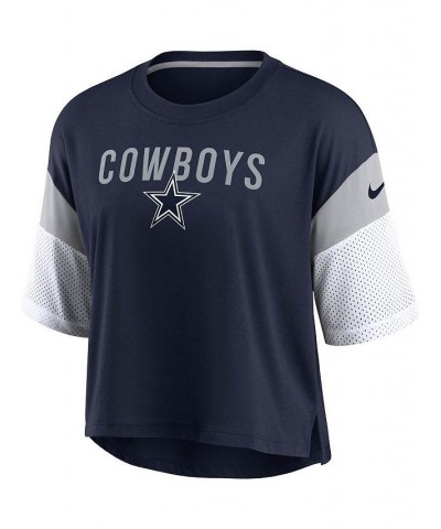 Women's Navy White Dallas Cowboys Nickname Tri-Blend Performance Crop Top Navy, White $23.50 Tops