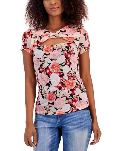 Women's Twist-Neck Mesh Top Pink $16.96 Tops