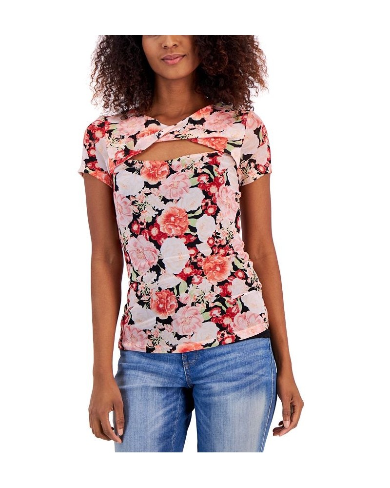 Women's Twist-Neck Mesh Top Pink $16.96 Tops