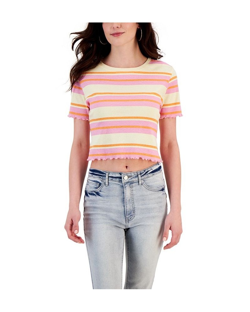 Juniors' Striped Lettuce-Edge Cropped Top Pink/Orange $11.01 Tops