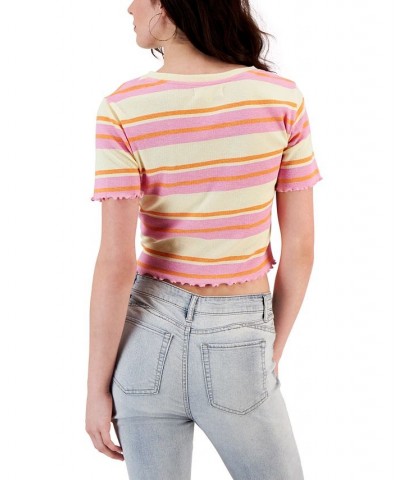 Juniors' Striped Lettuce-Edge Cropped Top Pink/Orange $11.01 Tops