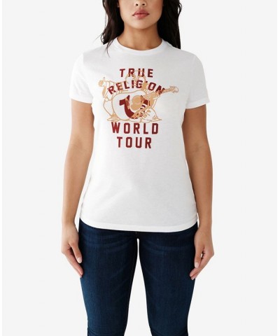 Women's Flocked Buddha Slim Crew Neck T-shirt White $22.25 Tops