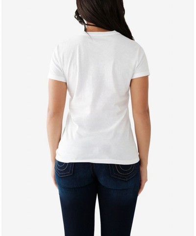 Women's Flocked Buddha Slim Crew Neck T-shirt White $22.25 Tops