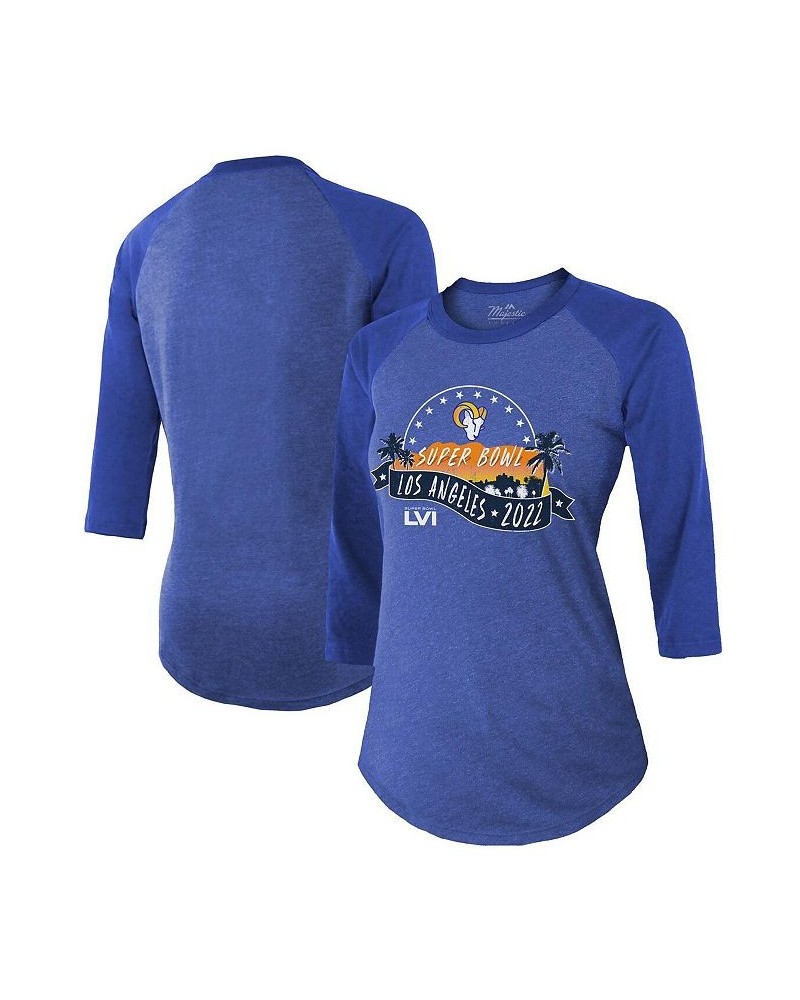 Women's Los Angeles Rams Super Bowl LVI Bound Hollywood Tri-Blend 3/4-Sleeve T-shirt Heathered Royal $31.89 Tops