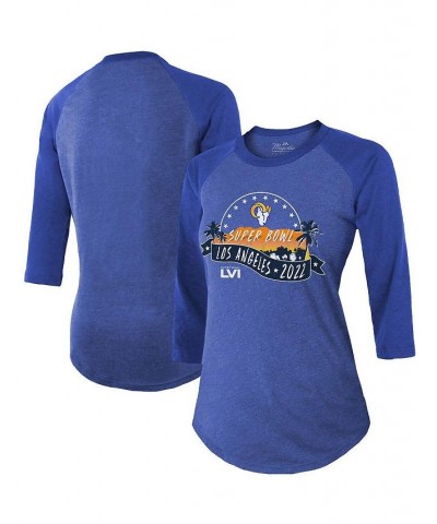 Women's Los Angeles Rams Super Bowl LVI Bound Hollywood Tri-Blend 3/4-Sleeve T-shirt Heathered Royal $31.89 Tops