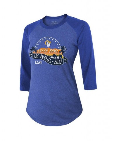 Women's Los Angeles Rams Super Bowl LVI Bound Hollywood Tri-Blend 3/4-Sleeve T-shirt Heathered Royal $31.89 Tops