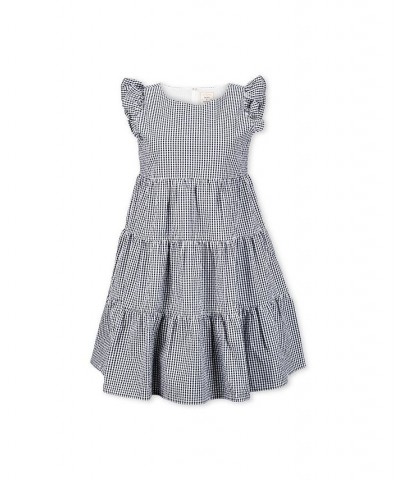 Women's Organic Cotton Flutter Sleeve Short Tiered Dress Womens Navy gingham $27.58 Dresses