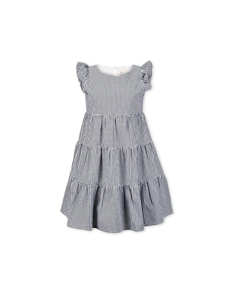 Women's Organic Cotton Flutter Sleeve Short Tiered Dress Womens Navy gingham $27.58 Dresses