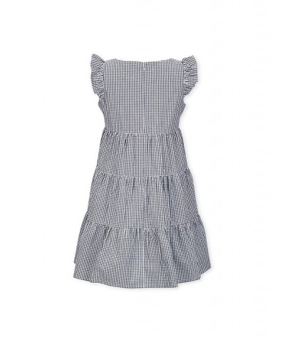 Women's Organic Cotton Flutter Sleeve Short Tiered Dress Womens Navy gingham $27.58 Dresses