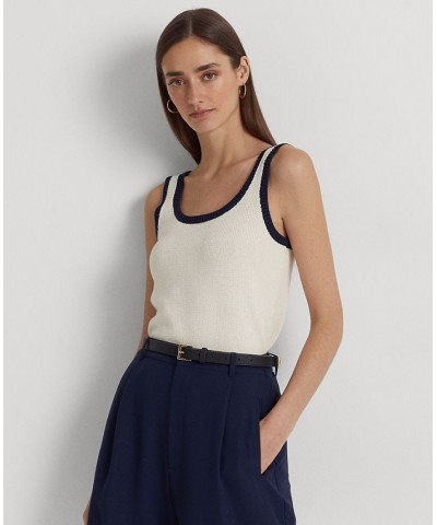 Women's Two-Tone Cotton-Blend Sleeveless Sweater Mascarpone Cream/french Navy $43.78 Sweaters