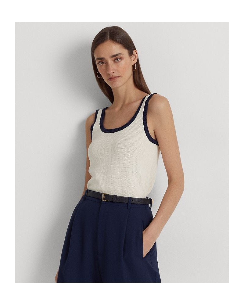 Women's Two-Tone Cotton-Blend Sleeveless Sweater Mascarpone Cream/french Navy $43.78 Sweaters