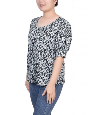 Petite Printed Balloon Sleeve Top Black Gray Animal $14.72 Tops