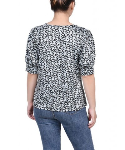 Petite Printed Balloon Sleeve Top Black Gray Animal $14.72 Tops