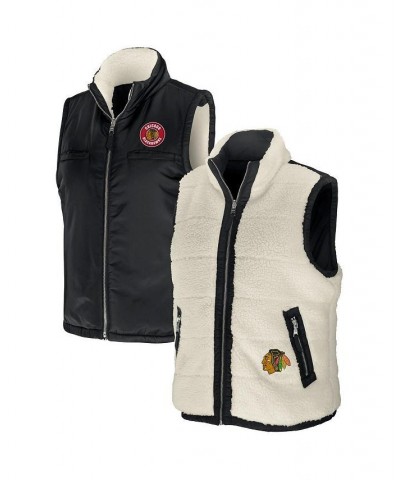 Women's Black Cream Chicago Blackhawks Reversible Sherpa Full-Zip Vest Black, Cream $34.10 Jackets