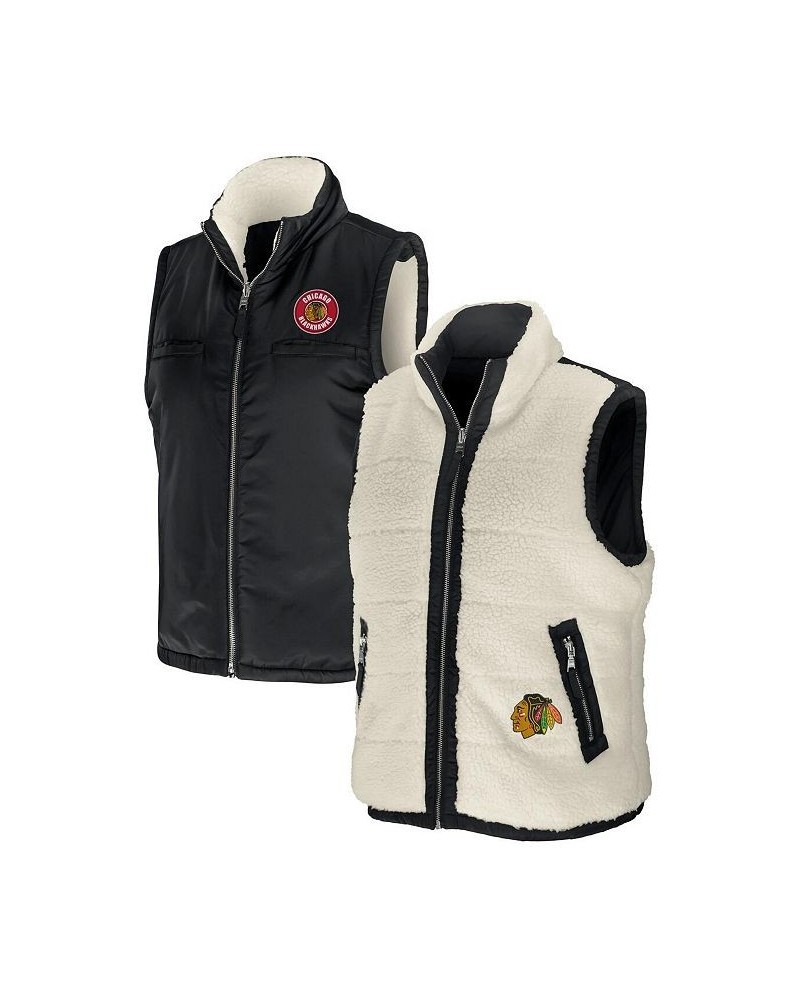 Women's Black Cream Chicago Blackhawks Reversible Sherpa Full-Zip Vest Black, Cream $34.10 Jackets