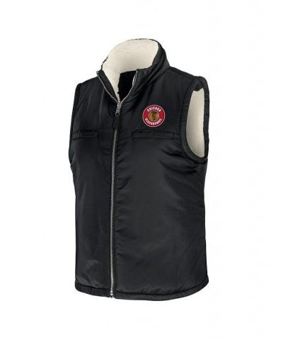 Women's Black Cream Chicago Blackhawks Reversible Sherpa Full-Zip Vest Black, Cream $34.10 Jackets