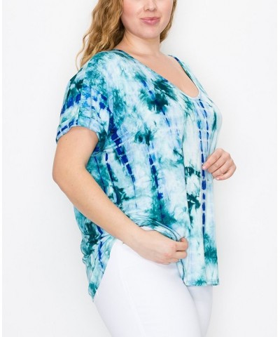 Plus Size Hand Tie Dye V-Neck Rolled Sleeve Top Marine/Storm $21.45 Tops