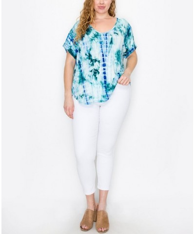 Plus Size Hand Tie Dye V-Neck Rolled Sleeve Top Marine/Storm $21.45 Tops