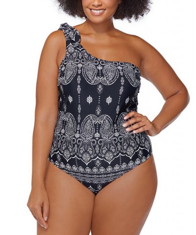 Plus Size Printed Best Day Ever Marita One-Shoulder Removable-Strap One-Piece Swimsuit Black $39.96 Swimsuits