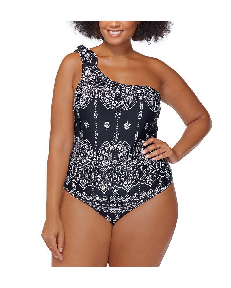 Plus Size Printed Best Day Ever Marita One-Shoulder Removable-Strap One-Piece Swimsuit Black $39.96 Swimsuits