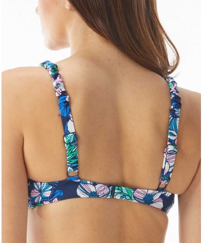 Ledia Floral-Print Shirred Bikini Top Azure $18.00 Swimsuits