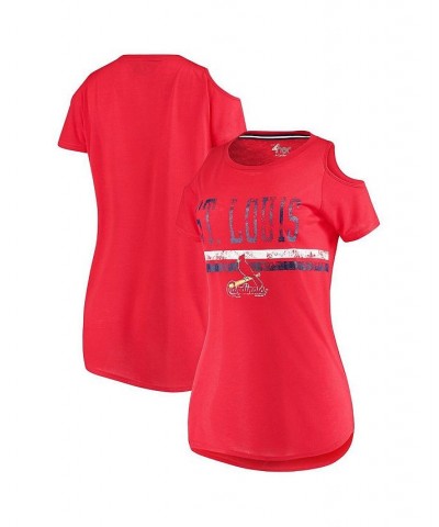 Women's Red St. Louis Cardinals Clear The Bases Cold Shoulder Scoopneck T-shirt Red $22.05 Tops