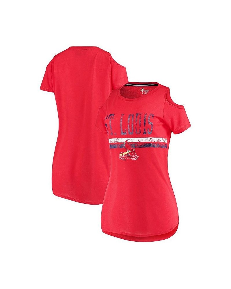 Women's Red St. Louis Cardinals Clear The Bases Cold Shoulder Scoopneck T-shirt Red $22.05 Tops