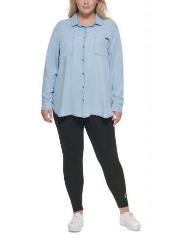 Trendy Plus Size Utility Shirt Blue $20.90 Tops