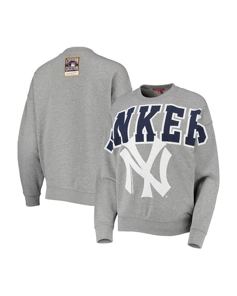 Women's New York Yankees Cooperstown Collection Logo Lightweight Pullover Sweatshirt Heathered Gray $32.20 Sweatshirts