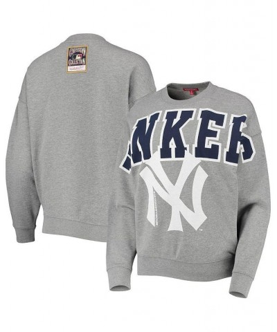 Women's New York Yankees Cooperstown Collection Logo Lightweight Pullover Sweatshirt Heathered Gray $32.20 Sweatshirts