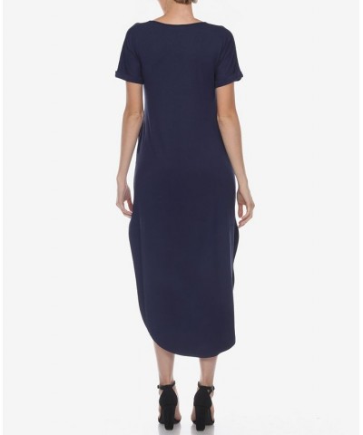 Women's Short Sleeve V-Neck Maxi Dress Navy $32.00 Dresses