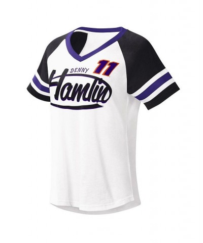 Women's White Black Denny Hamlin Circus Catch V-Neck T-shirt White, Black $22.79 Tops