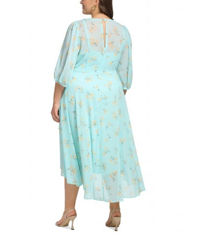 Plus Size Ruffled High-Low Floral Chiffon Dress Pale Aqua Multi $34.44 Dresses