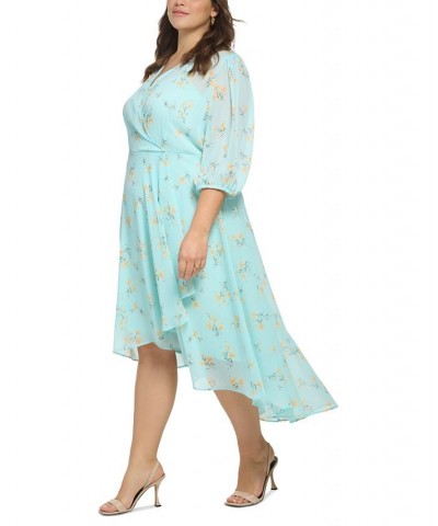 Plus Size Ruffled High-Low Floral Chiffon Dress Pale Aqua Multi $34.44 Dresses