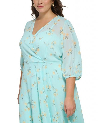 Plus Size Ruffled High-Low Floral Chiffon Dress Pale Aqua Multi $34.44 Dresses