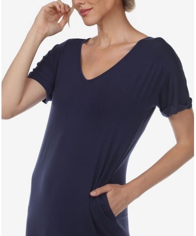 Women's Short Sleeve V-Neck Maxi Dress Navy $32.00 Dresses